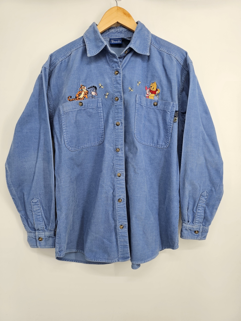 Vintage 90s Disney Winnie the Pooh Corduroy Shirt S Embroidered Tigger Eeyore